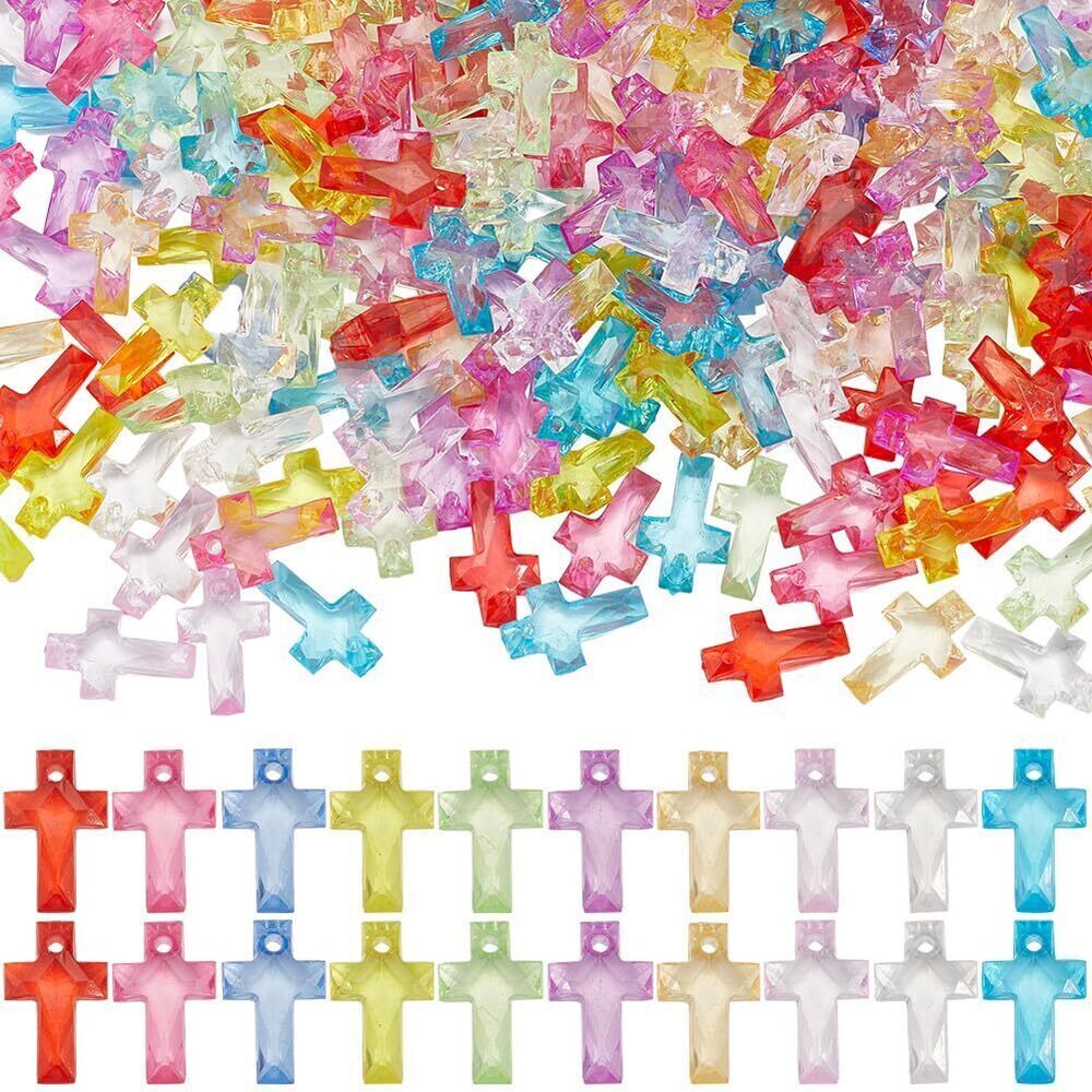 5941 1000Pcs Acrylic Cross Charms Cross Charms Bulk Plastic Transparent